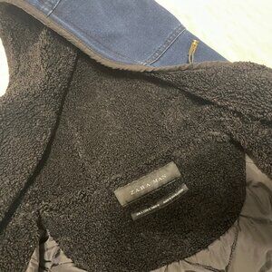 Zara Sherpa Lined Denim Jacket Hooded Men’s Large Dark Wash